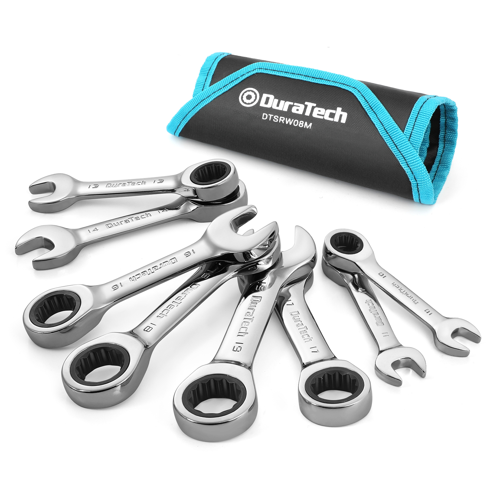 Stubby Ratcheting Combination Wrench Set, Metric, 8-piece