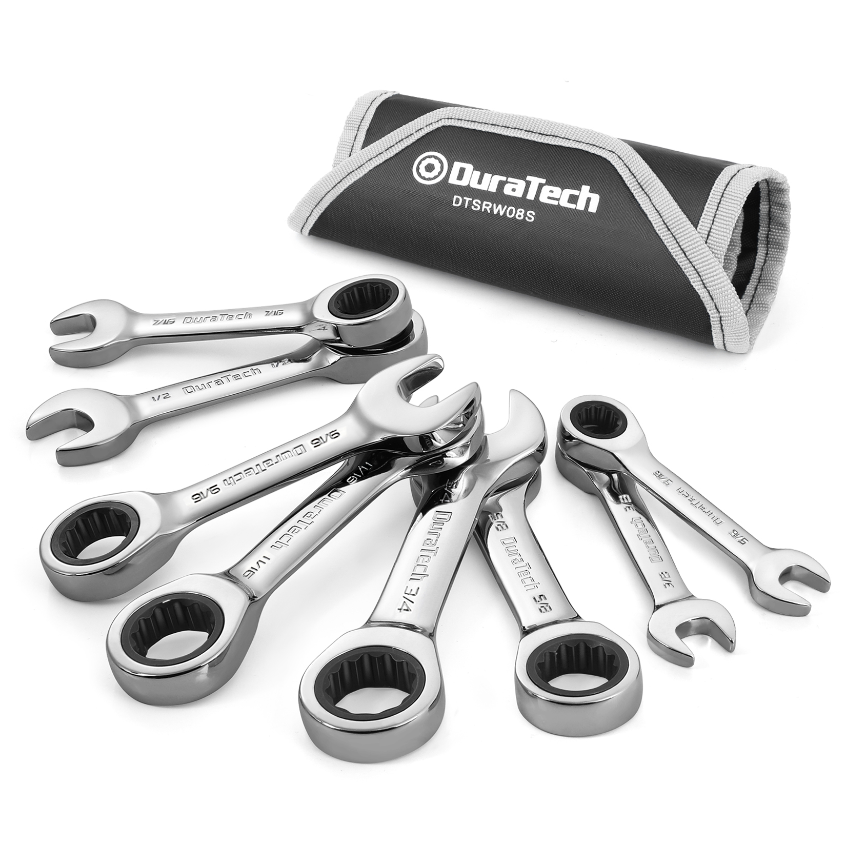 Stubby Ratcheting Combination Wrench Set, SAE, 8-Piece