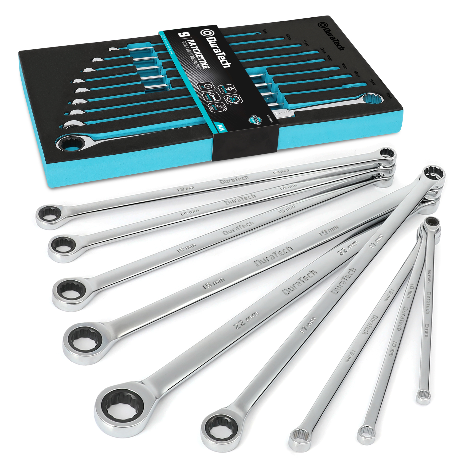 Extra Long Ratcheting Wrench Set, Metric