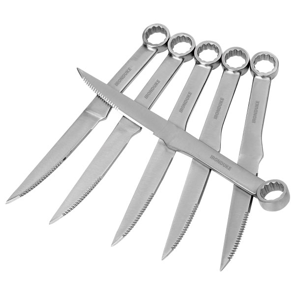 6PIECE STEAK KNIFE BOX END SPANNER SETS WITH WOOD BLOCK
